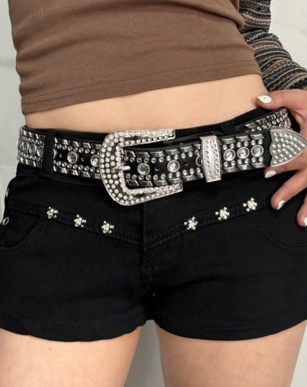 Belt y2k belt diamond flash rivets white design niche