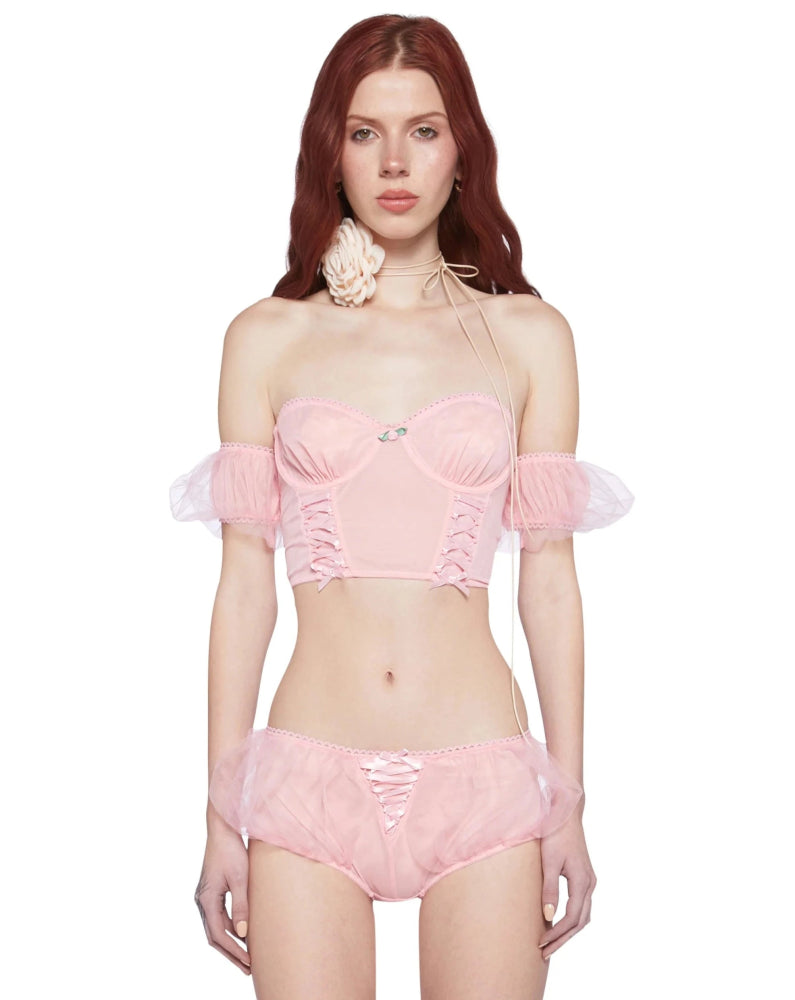 Dollskill Pink mesh puff sleeves strappy underwear suit