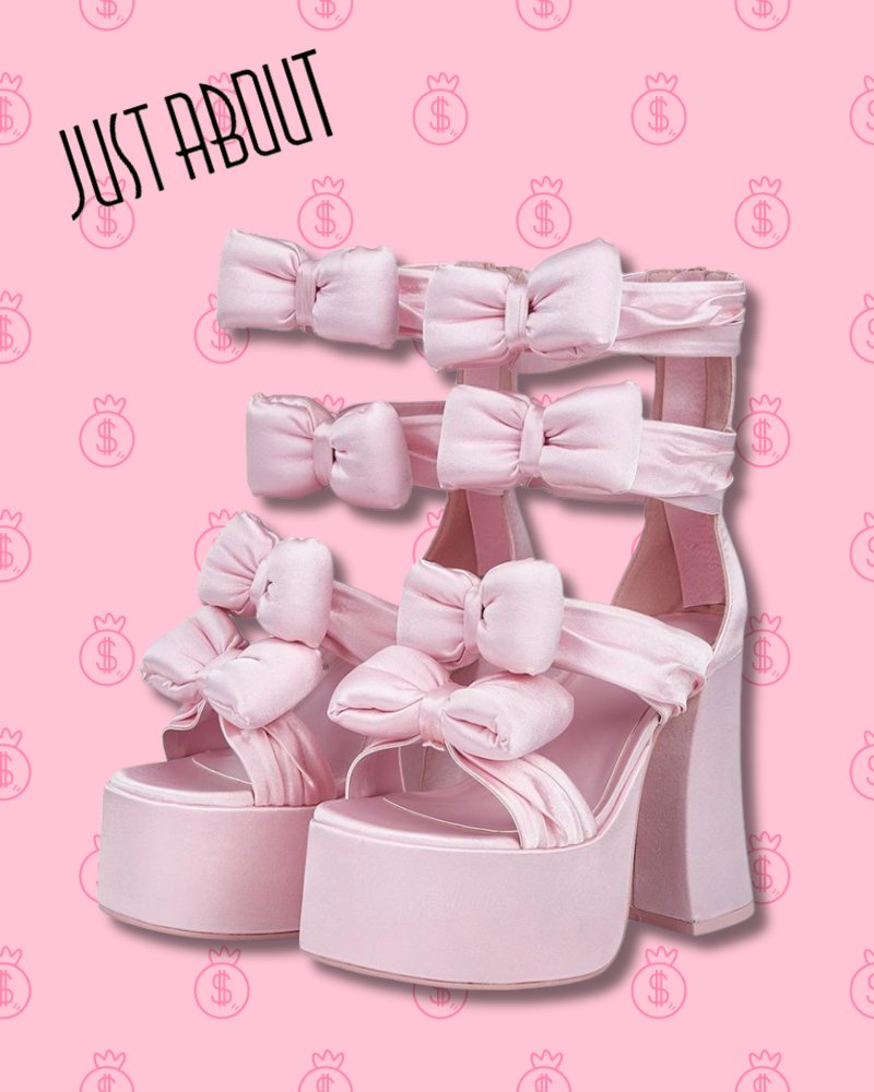 Just about pink bow thick heel high waterproof platform high heels