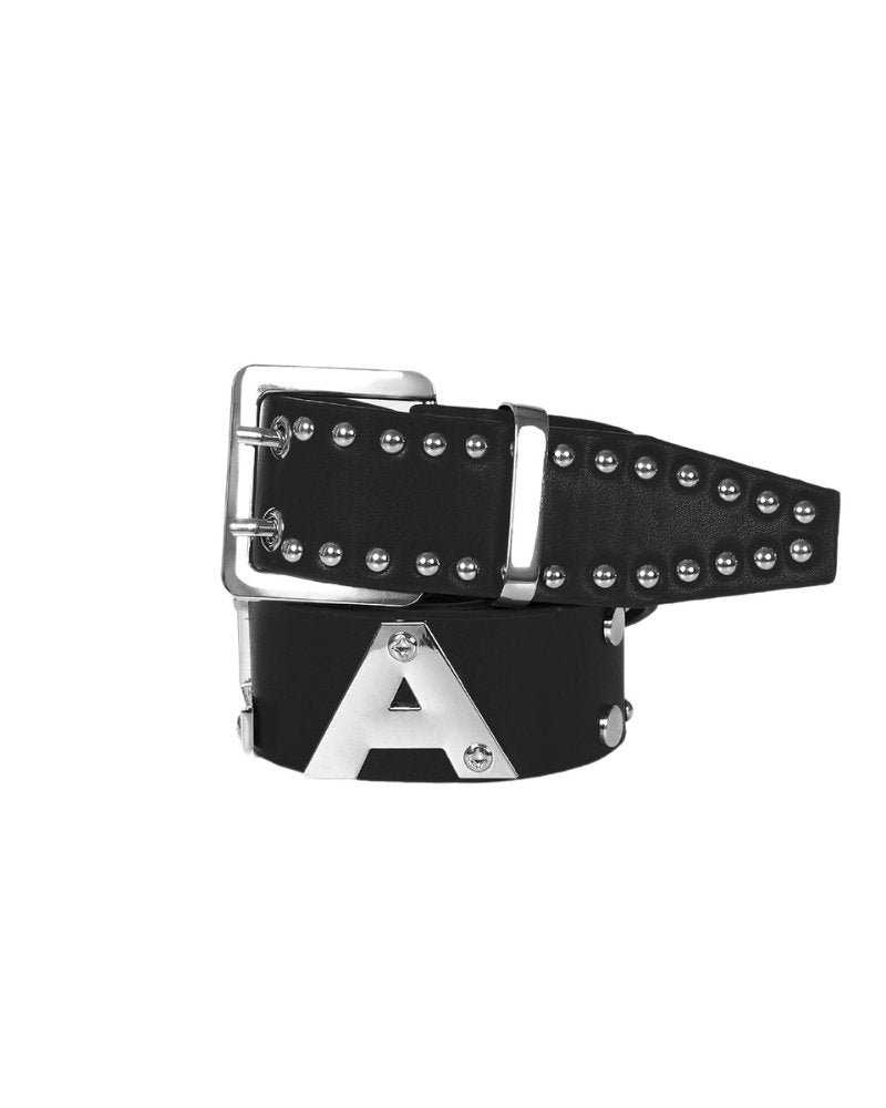 NOLA*Leather Belt Black/Red NOLA Rivet Engraved Metal Heavy Duty Belt