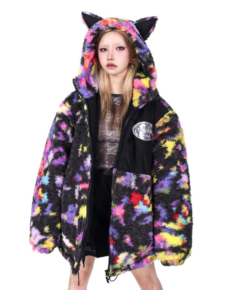 PINKSPINK sphinx rainbow cat ear hooded sherpa loose coat