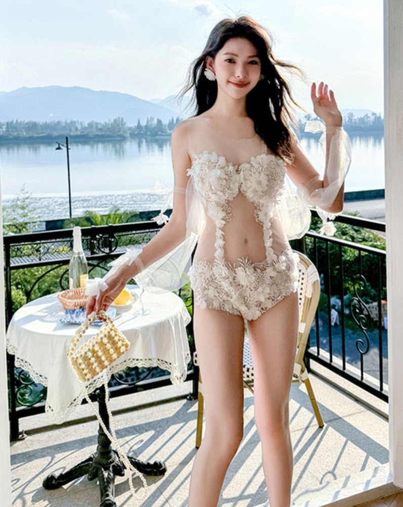 Sexy pure lust fairy see-through lace one-piece swimsuit