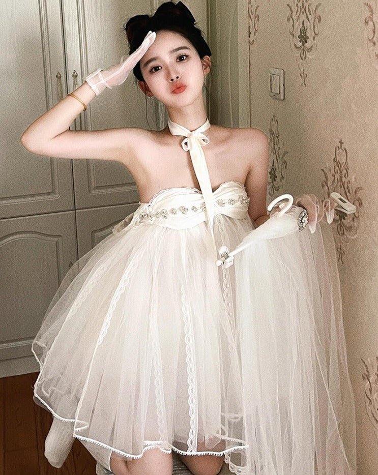 White tube top wedding princess tutu skirt Sexy mini Dress