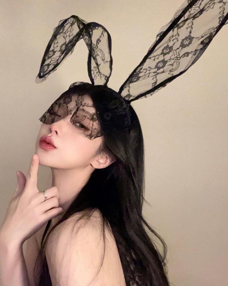 Black & White lace sexy rabbit ear headband female hairpin