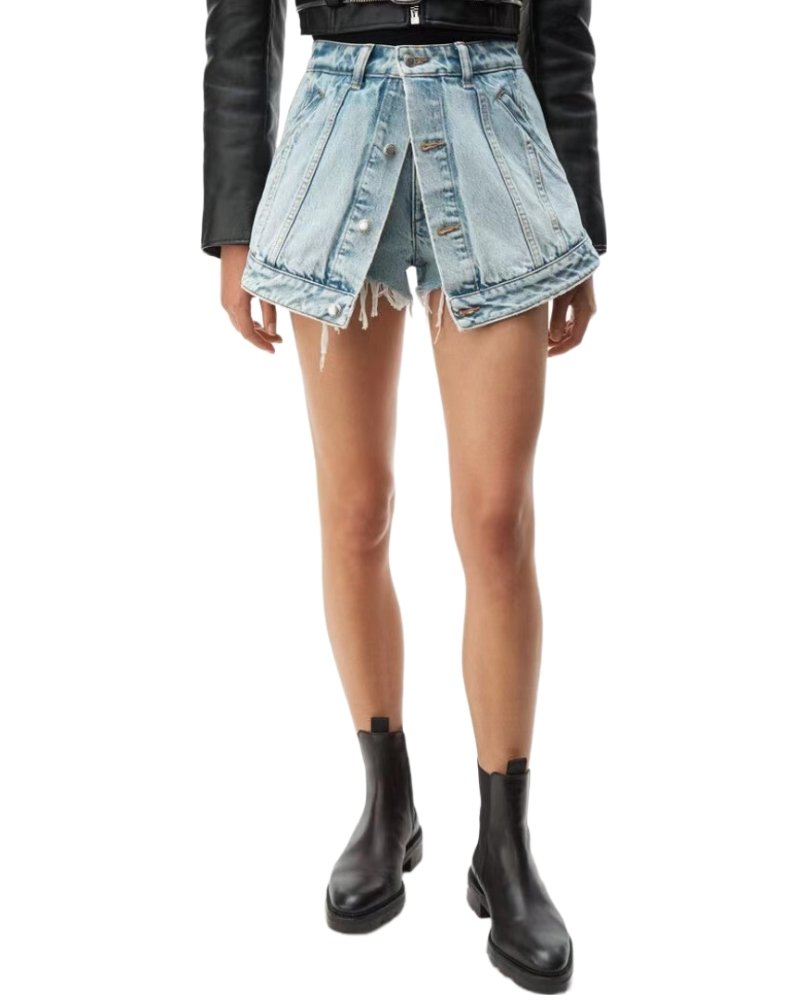 Blue & Black Luxury Denim Chic Fake 2 Piece Shorts Skirt