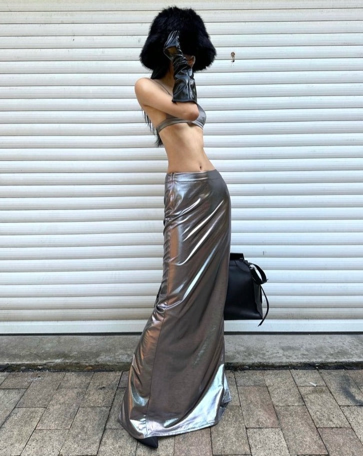 futuristic liquid metal niche temperament low waist and ground skirt