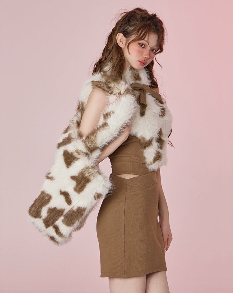 GirlyFancyClub hot girl fur suit fox fur top half skirt two pieces 