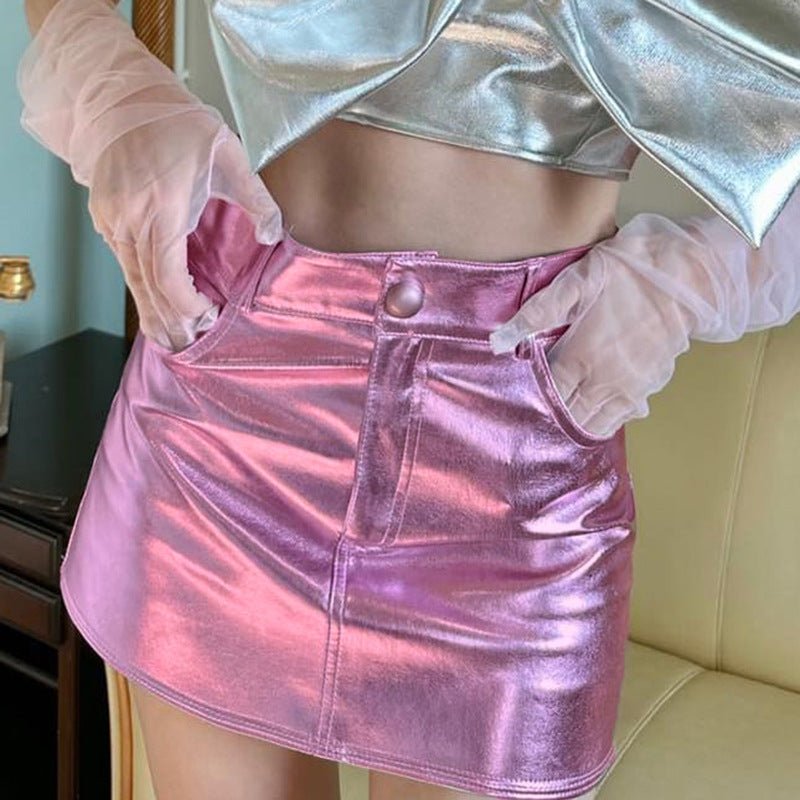 High waist coating slim hot girl shiny fashion short skirt