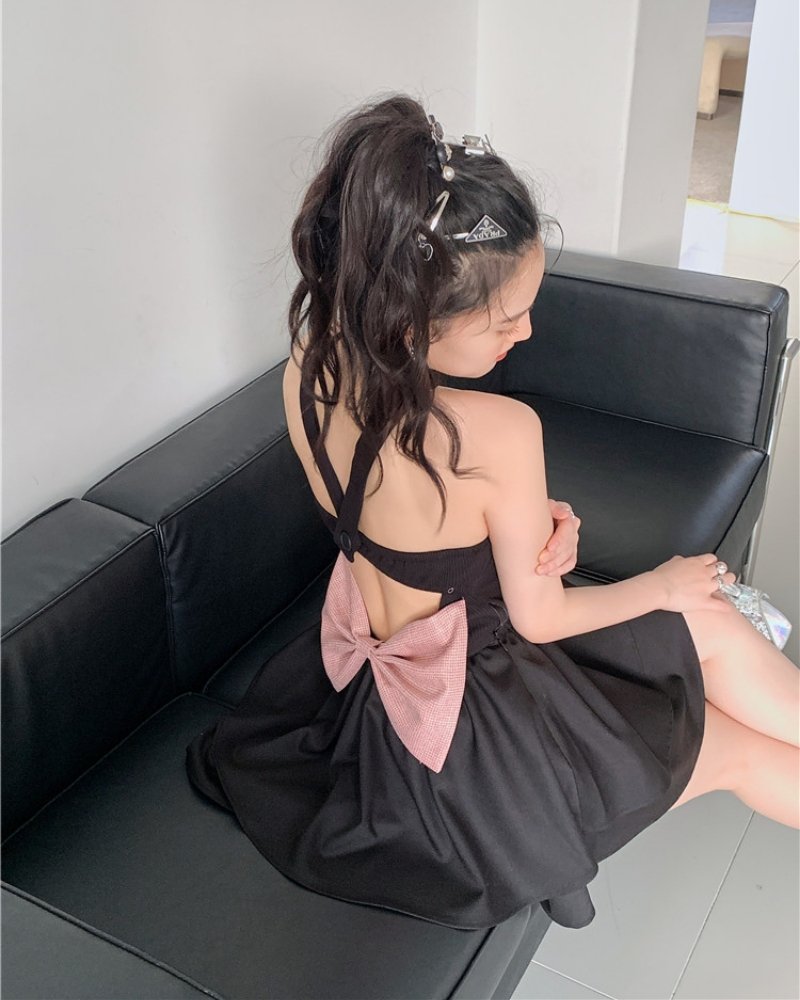 Korean retro bow halter neck strapless backless sexy Dress – SoulWears