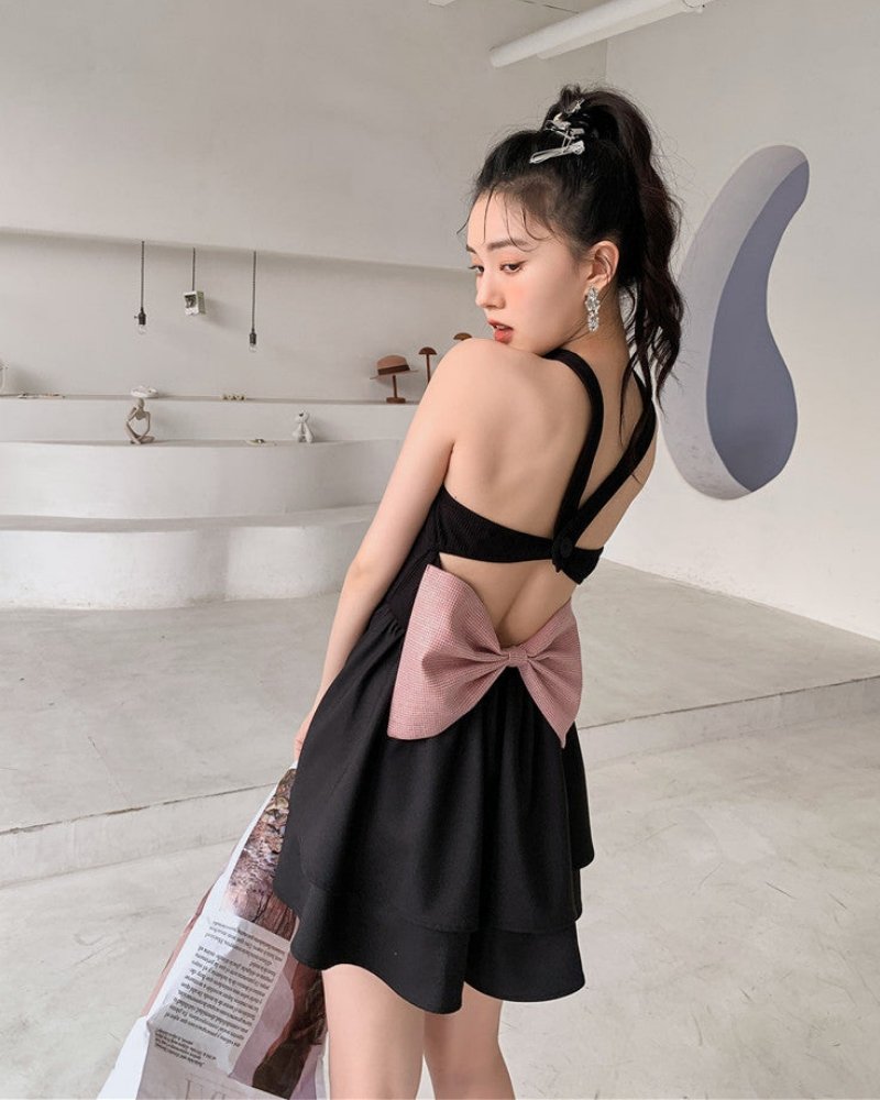 Korean retro bow halter neck strapless backless sexy Dress – SoulWears