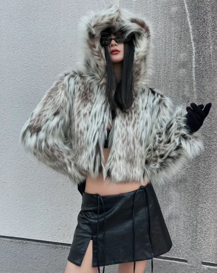 Leopard eco-friendly fur 2023 winter thickened hooded fox fur coat