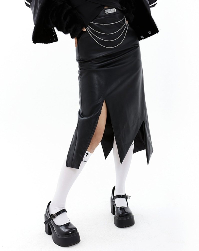 Madhouse 1999 original design slit leather black skirt