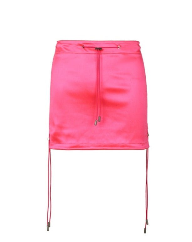 Nodress fluorescent pink elastic cross tie low waist miniskirt