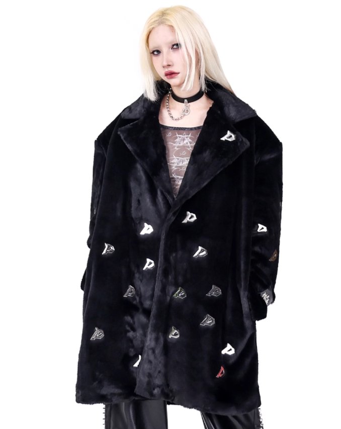 PINKSPINK 3D metal quilted shoulder pads genderless fur coat