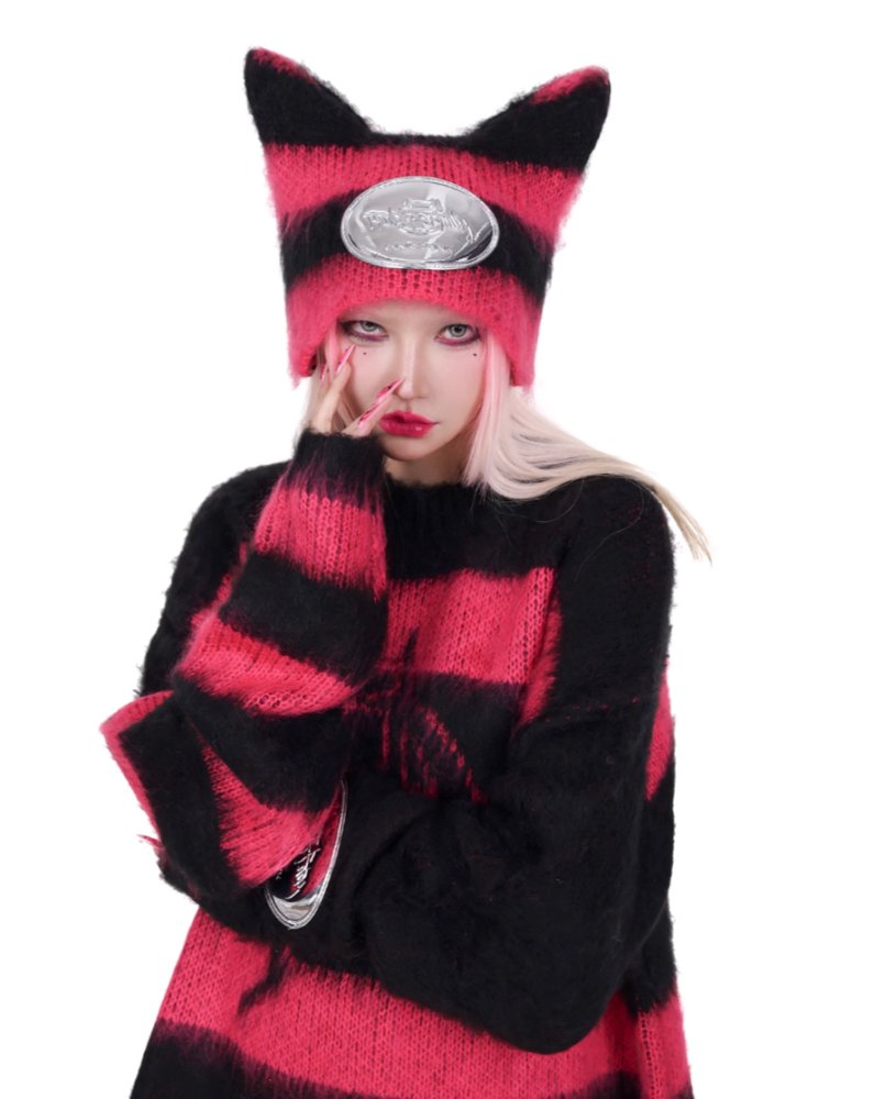 PINKSPINK Knitted Hat Sphynx Striped Devil Cat