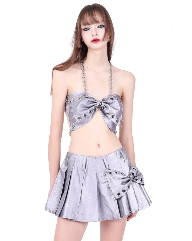 PINKSPINK original rock rivet bow hanging chain hottie Y2K tube top