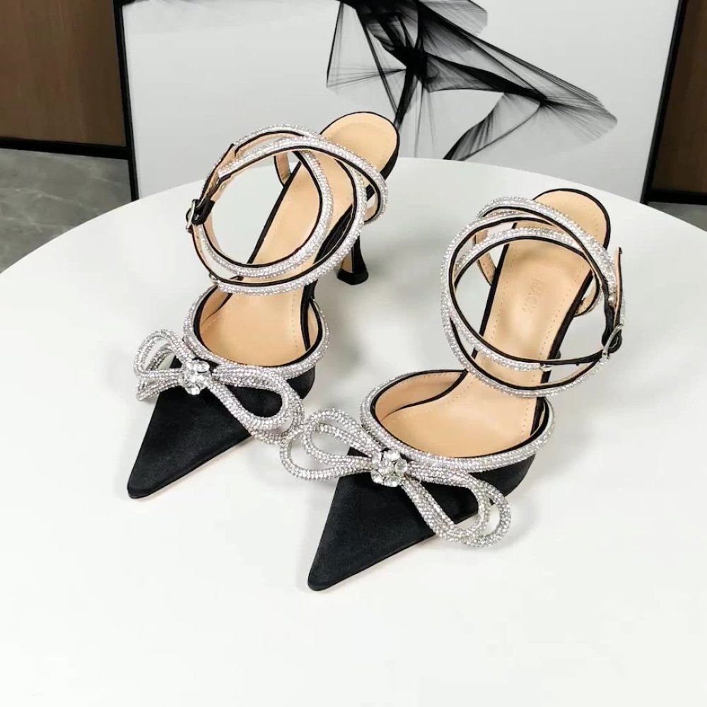 Pointy rhinestone temperament niche design bowknot High Heels