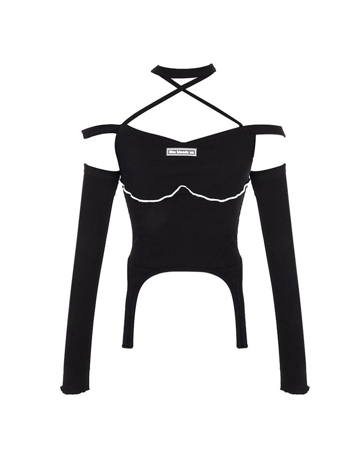 Shaoyeyan Black Hanging Short Sexy Black Long Sleeve Top