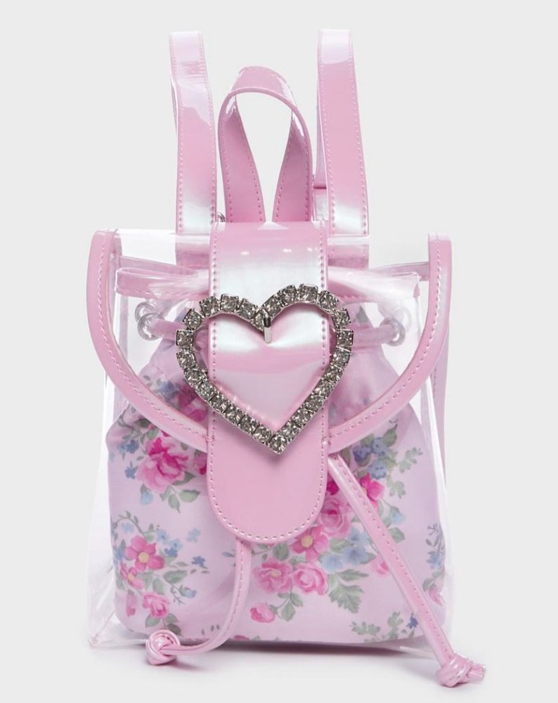 Sugar Thrillz rhinestone love transparent pvc mini pink backpack