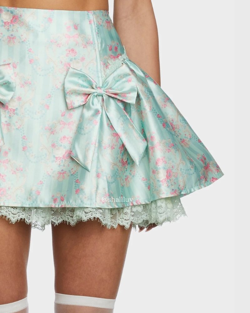 Sugar Thrillz Vintage Print Lace Trim Scandal Cropped Corset Skirt