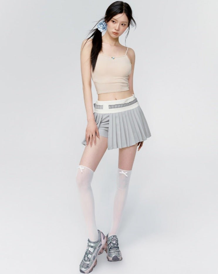 WOOHA Sexy Low Waist Short Ballet Style Split Pleated Skirt