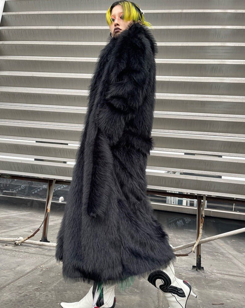 WrongSolution heavy black friendly fur coat with concave shape