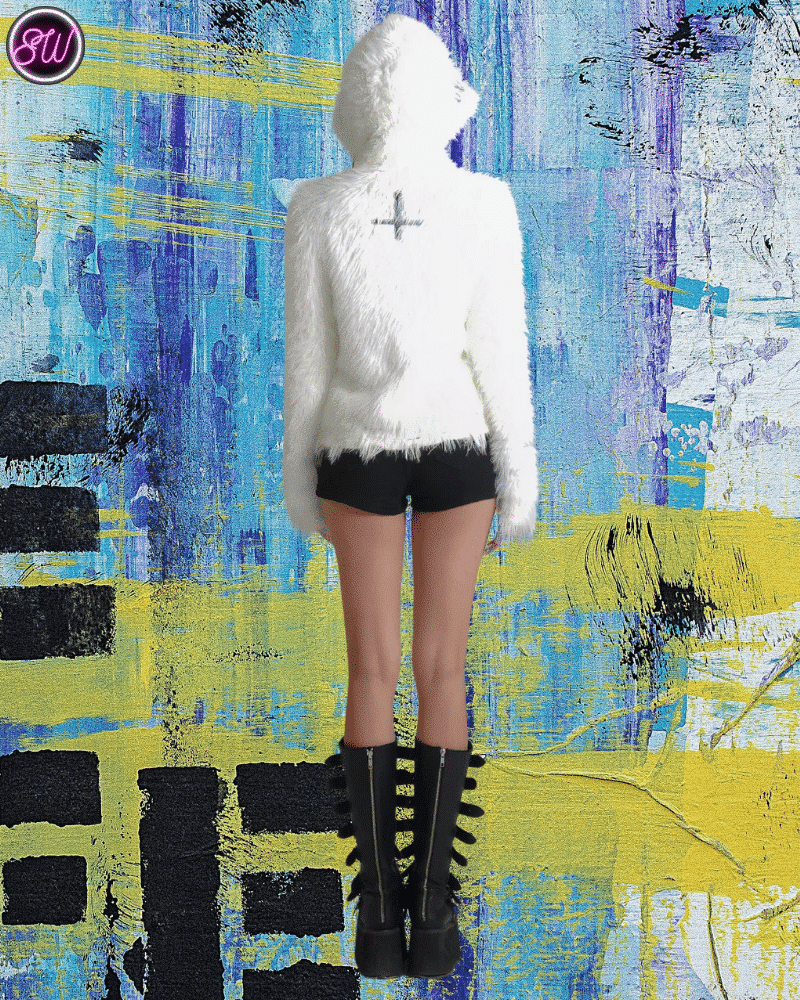 Occultism เสื้อสเวตเตอร์ฮู้ดขนสีขาว Punk - Image 4